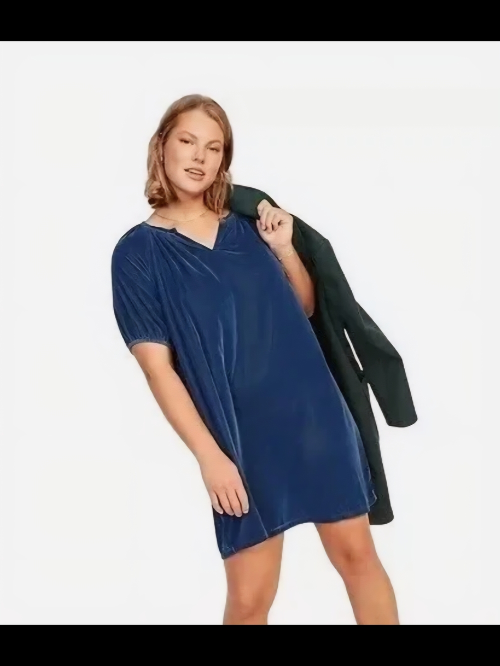 Old Navy Blue Velvet Short Sleeve V-Neck Dress